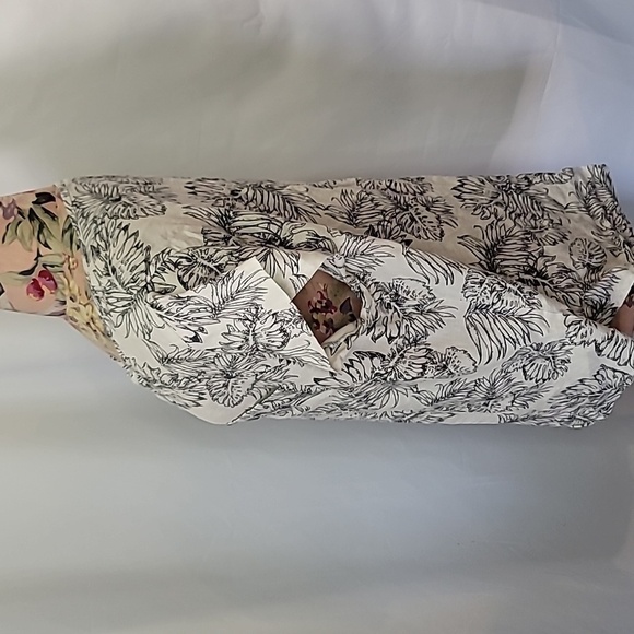 ANNE CARSON Linen Bamboo Rayon Palm Leaf Large Neutral Print Flutter Cap Sleeve - Picture 4 of 7